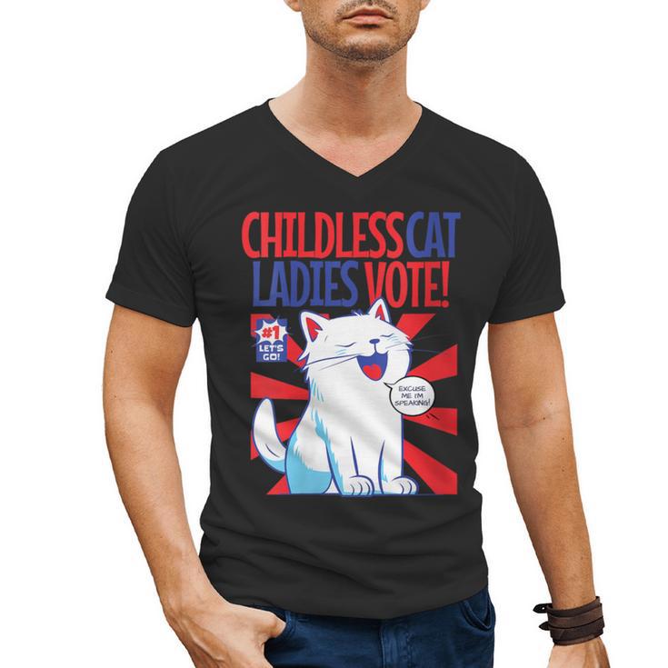 Childless Cat Ladies Vote Kamala Harris Cute Comic Book Cat Men's V-Neck T-Shirt