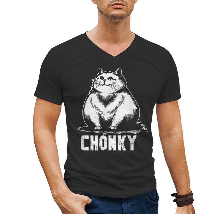 Chonk Fat And Hairy Cat Cats Kittens Dad Graphic Mom Funny Men's V-Neck T-Shirt