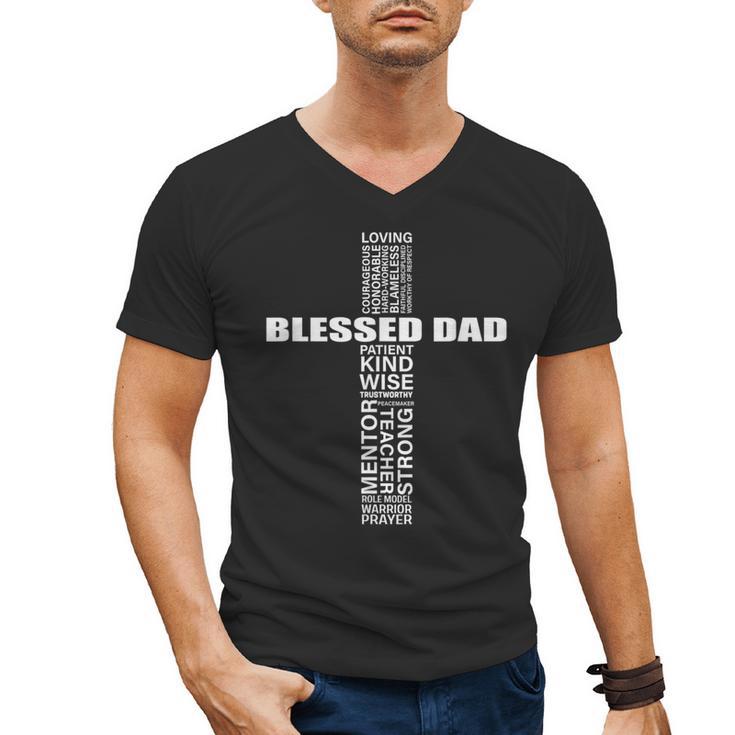 Christian Blessed Dad Cross Father's Day Best Dad Men's V-Neck T-Shirt