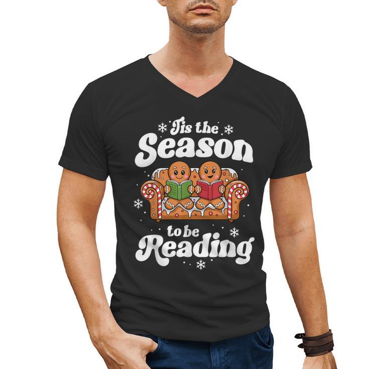 Christmas Book Lover Gingerbread Library Reading Bookaholic Men's V-Neck T-Shirt