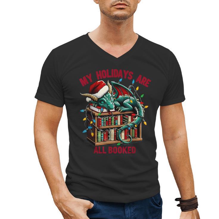 Christmas Dragon My Holidays Are All Booked Book Lovers Kids Men's V-Neck T-Shirt