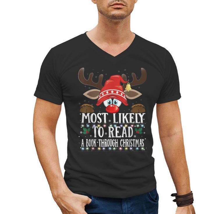 Christmas Matching Most Likely To Read A Book PJS Men's V-Neck T-Shirt