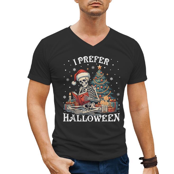Christmas Outfit I Prefer Halloween Book Reading Skeleton Men's V-Neck T-Shirt
