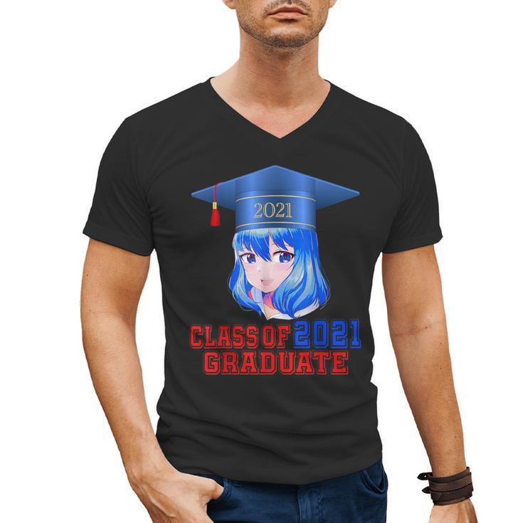 Class Of 2021 Graduate Kawaii Anime Girl School Graduation Men's V-Neck T-Shirt