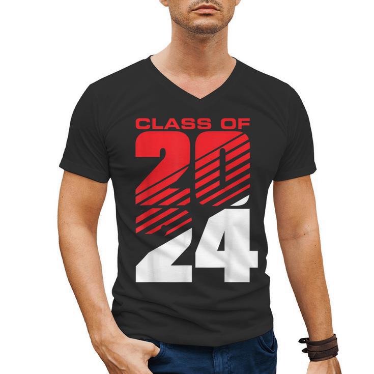 Class Of 2024 High School Senior Graduation Red Sports Style Men's V-Neck T-Shirt