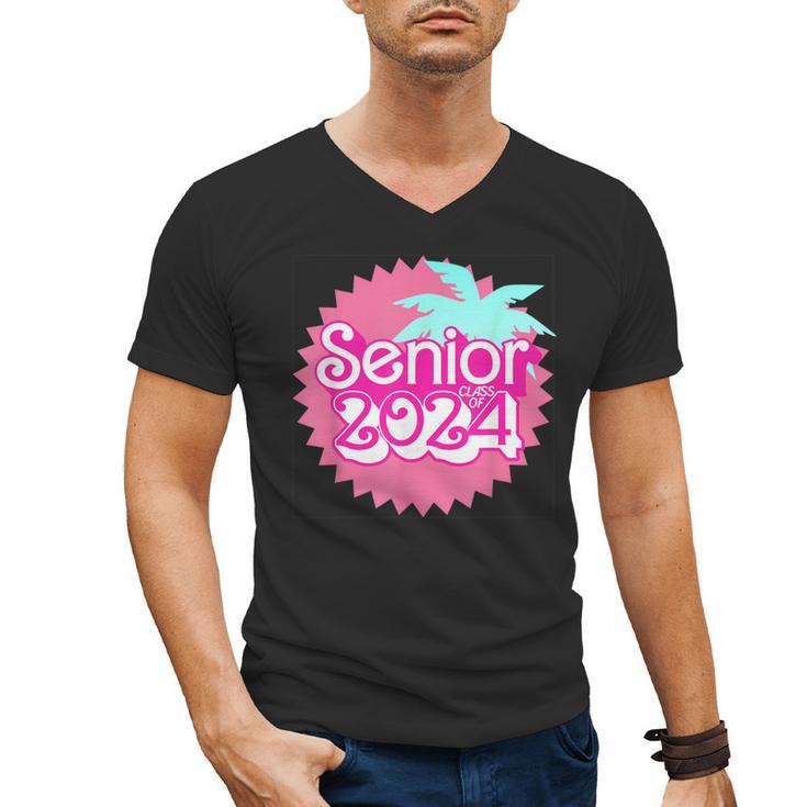 Class Of 2024 Senior Pink Retro Classic Girl Grad Graduation Men's V-Neck T-Shirt