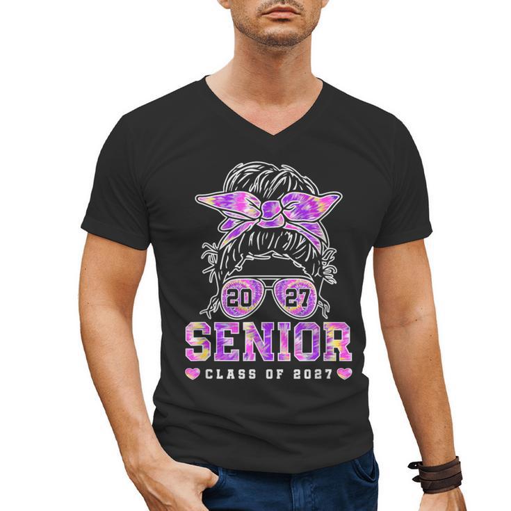 Class Of 2027 Senior Coquette Bow Messy Hair 26 Graduation Men's V-Neck T-Shirt