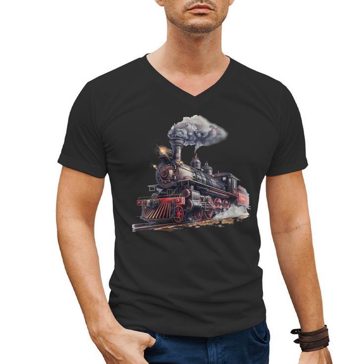 Classic Steam Train Enthusiasts Nostalgia For Train Lovers Men's V-Neck T-Shirt