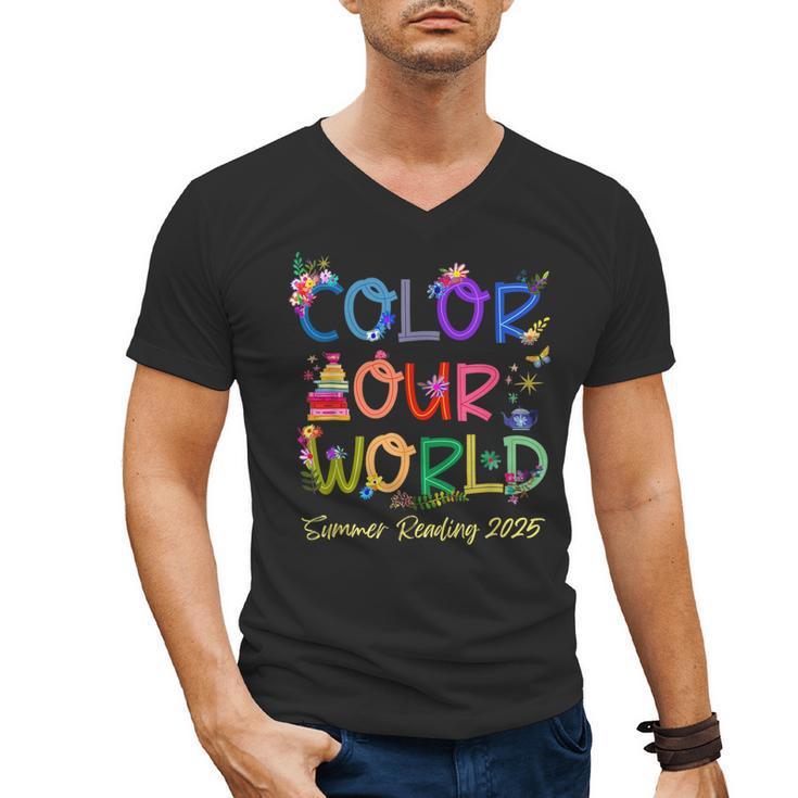 Color Our World Summer Reading 2025 Boho Wildflower Book Men's V-Neck T-Shirt