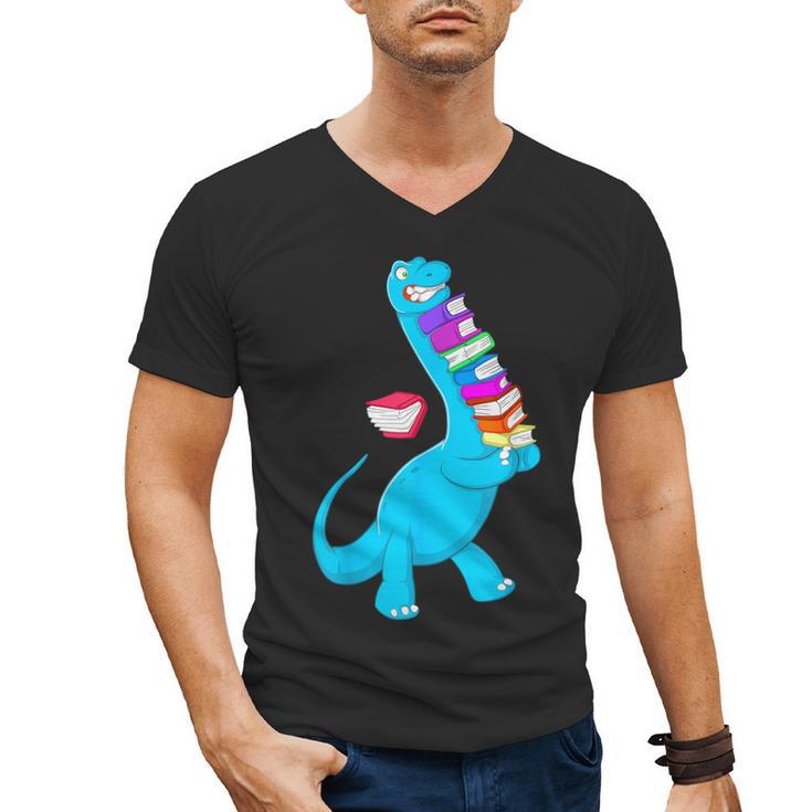 Cool Dinosaur Books Art For Men Women Libarian Book Lover Men's V-Neck T-Shirt