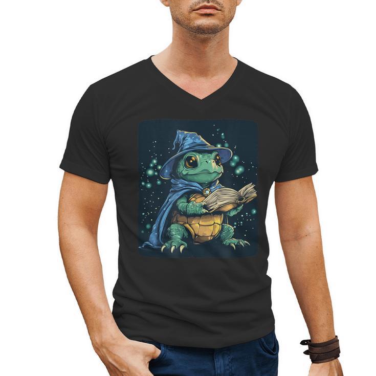 Cool Magical Book With Wizard Turtle For Adults And Kids Men's V-Neck T-Shirt