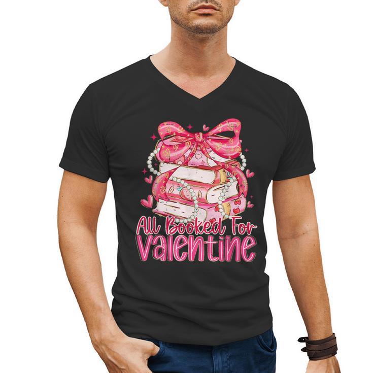 Coquette Bow All Booked For Valentines Teacher Book Men's V-Neck T-Shirt