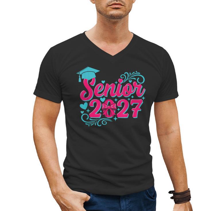 Coquette Pink Bow Senior 2027 Class Of Graduation Men's V-Neck T-Shirt