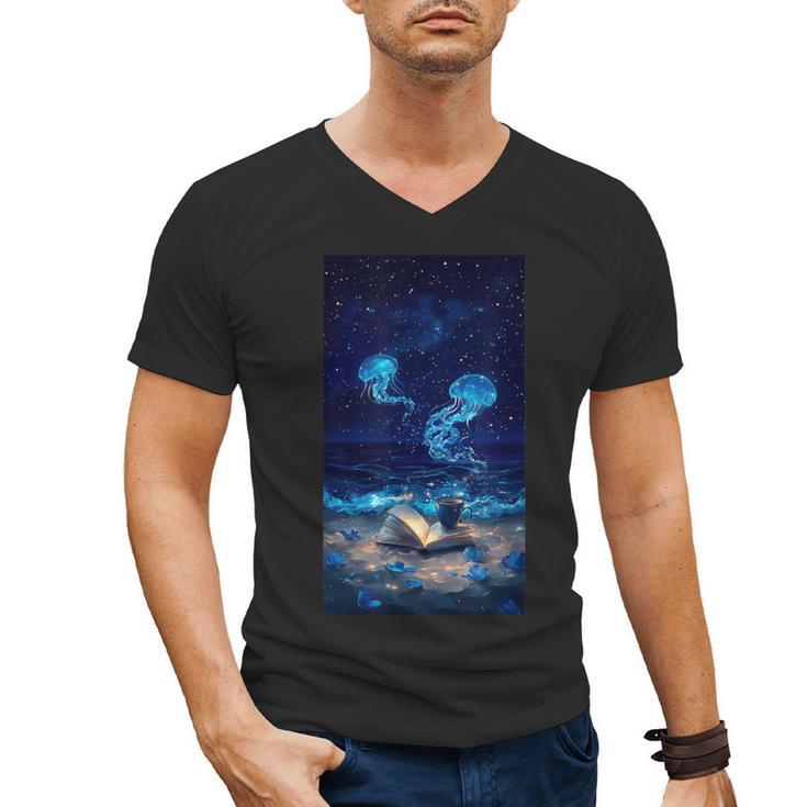 Cosmic Botanical Book Lover Reading Men's V-Neck T-Shirt