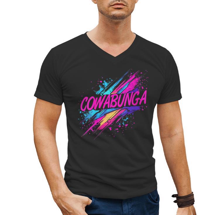 Cowabunga Retro 80s 90s Nostalgia Slang Neon Grunge Art Men's V-Neck T-Shirt
