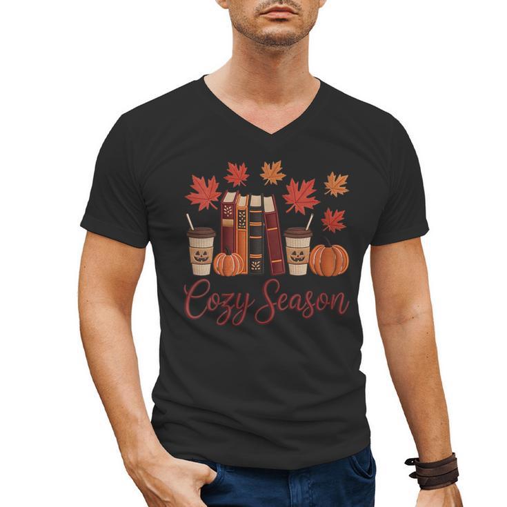 Cozy Season Autumn Leaves Books Pumpkins Fall Halloween Men's V-Neck T-Shirt