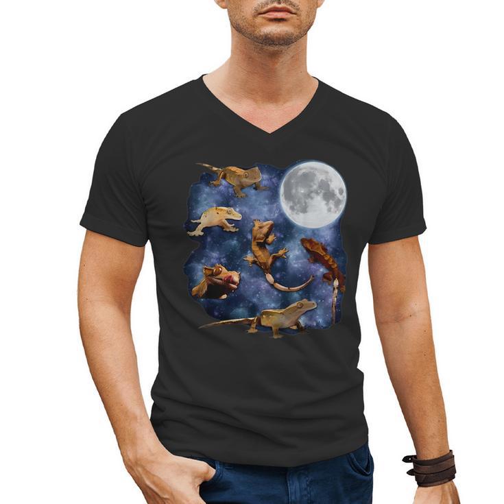 Crested Gecko Moon Retro Reptile Mom Dad Breeder Lover Men's V-Neck T-Shirt