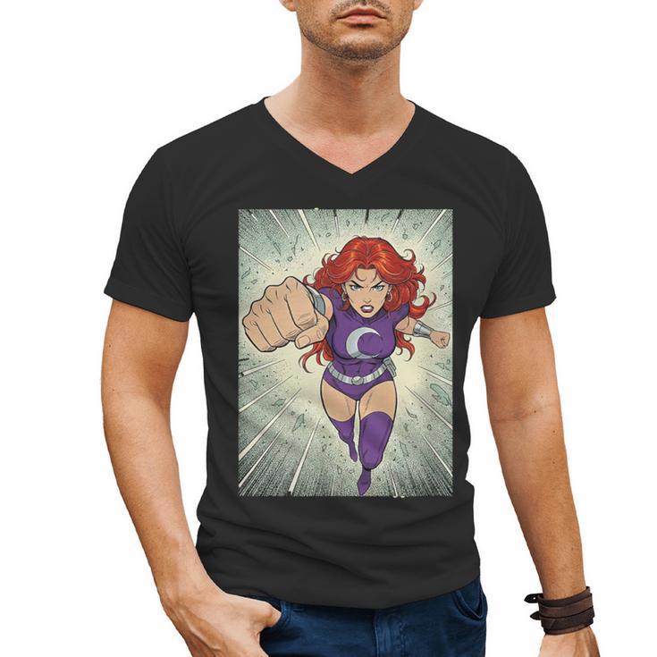 The Crimson Crescent 90s Retro Comic Book Superheroine Art Men's V-Neck T-Shirt