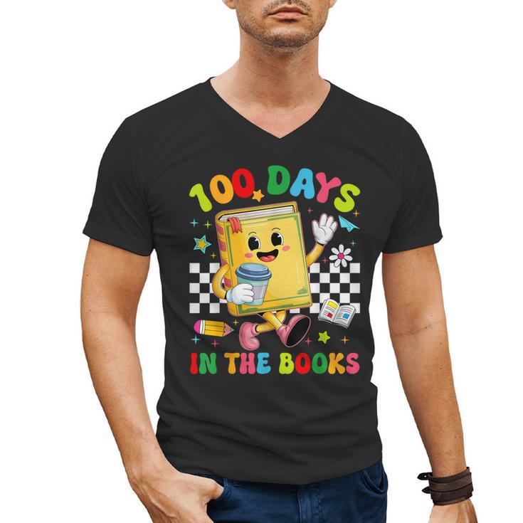 Cute 100 Days In The Books Groovy Boy Girl Teacher Men's V-Neck T-Shirt