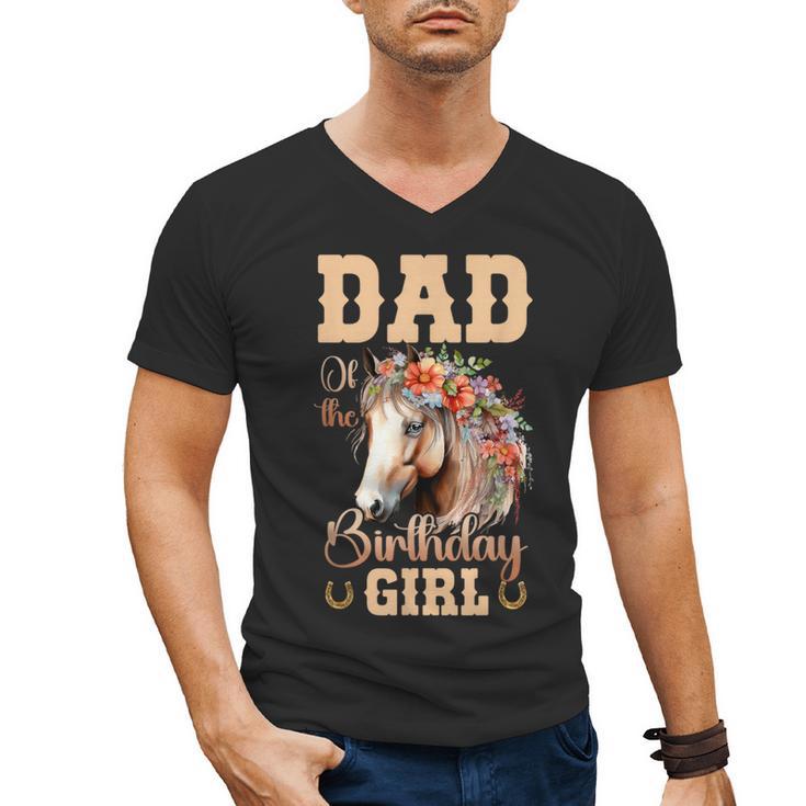 Cute Dad Of The Birthday Girl Horse Family Party Men's V-Neck T-Shirt