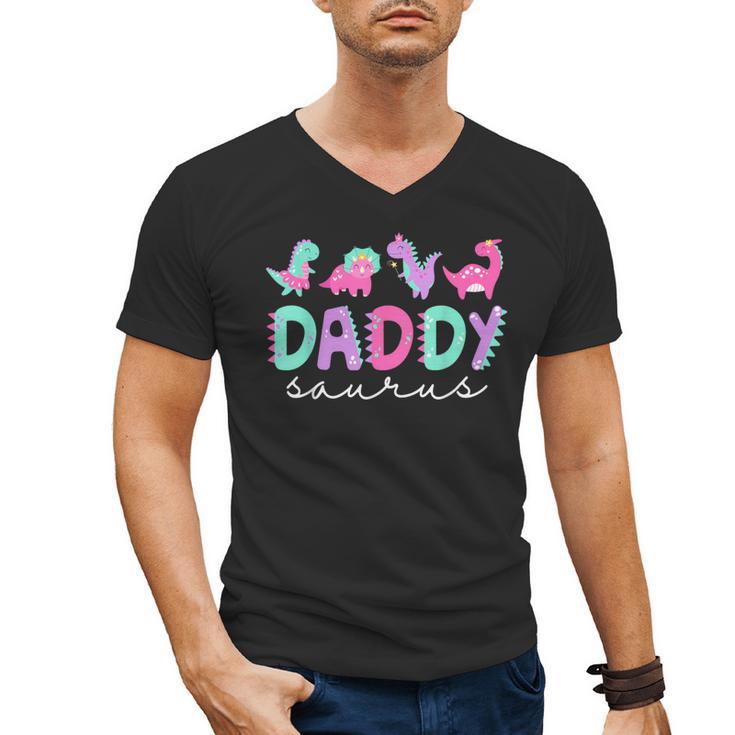 Cute Daddy Saurus Dad Dinosaur Birthday Boy Girl Family Men's V-Neck T-Shirt