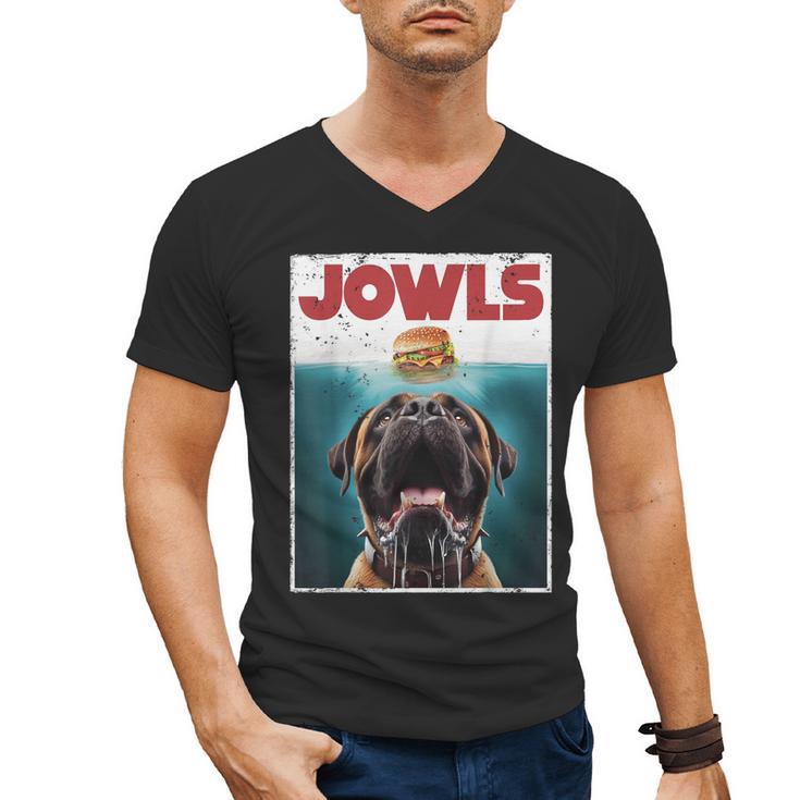 Cute English Mastiff Jowls Burger Bullmastiff Dog Mom Dad Men's V-Neck T-Shirt