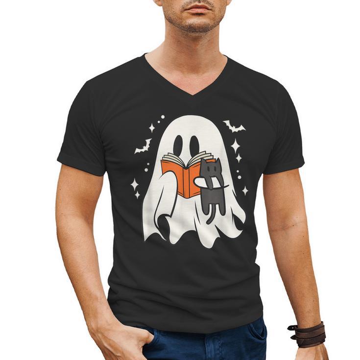 Cute Ghost Reading Book Spooky Season Halloween Costume Kids Men's V-Neck T-Shirt