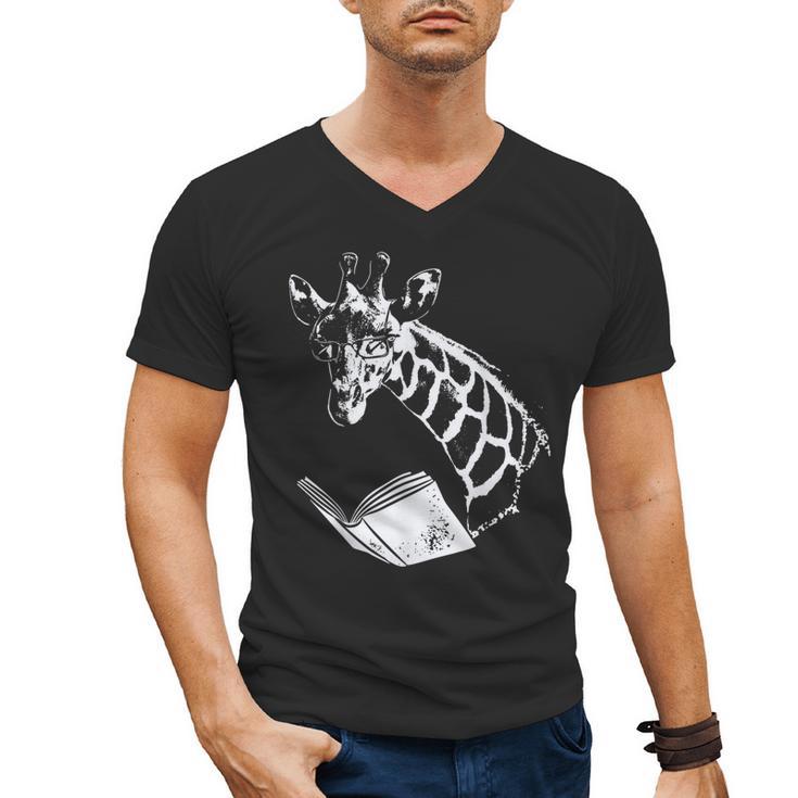 Cute Giraffe Wear Glasses Reading Book Librarian Bookworm Men's V-Neck T-Shirt