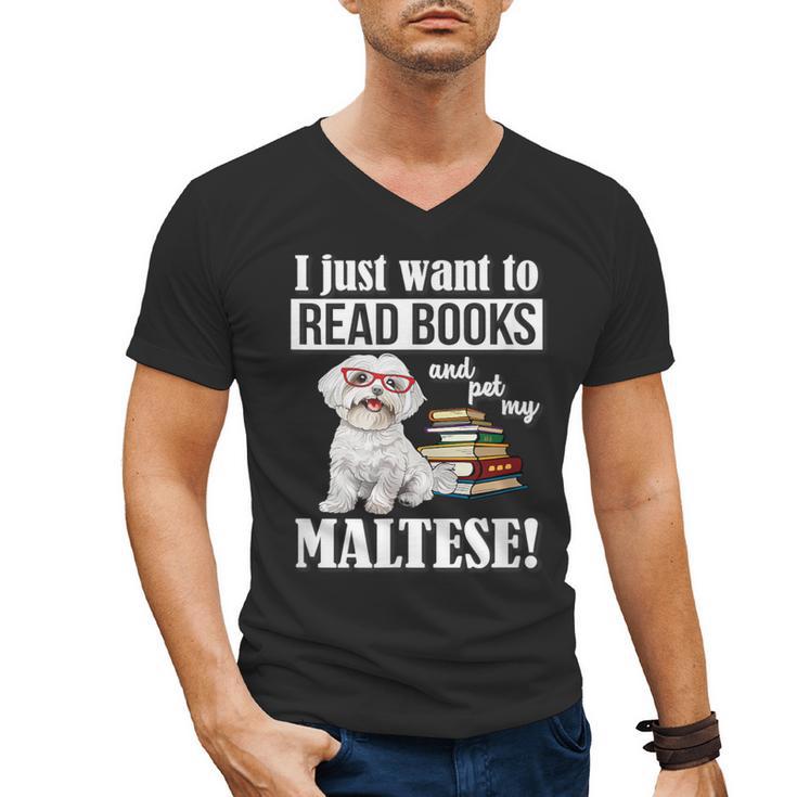 Cute Glasses Read Books & Pet My Maltese Lover Men's V-Neck T-Shirt