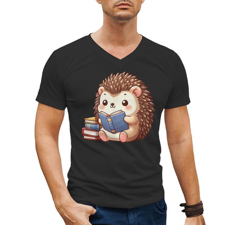 Cute Hedgehog Book Lover Readers Animal Reading Men's V-Neck T-Shirt