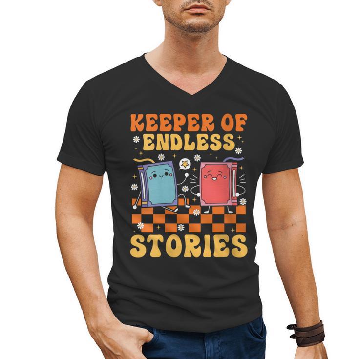 Cute Librarian Library Book Lover Keeper Of Endless Stories Men's V-Neck T-Shirt
