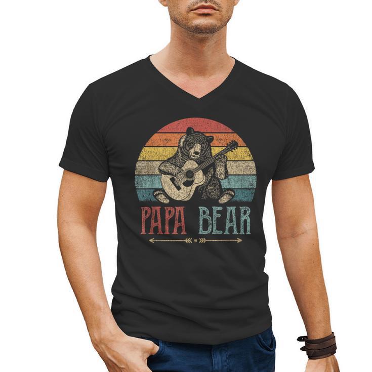 Cute Papa Bear Vintage Father's Day Retro Dad Guitar Men's V-Neck T-Shirt