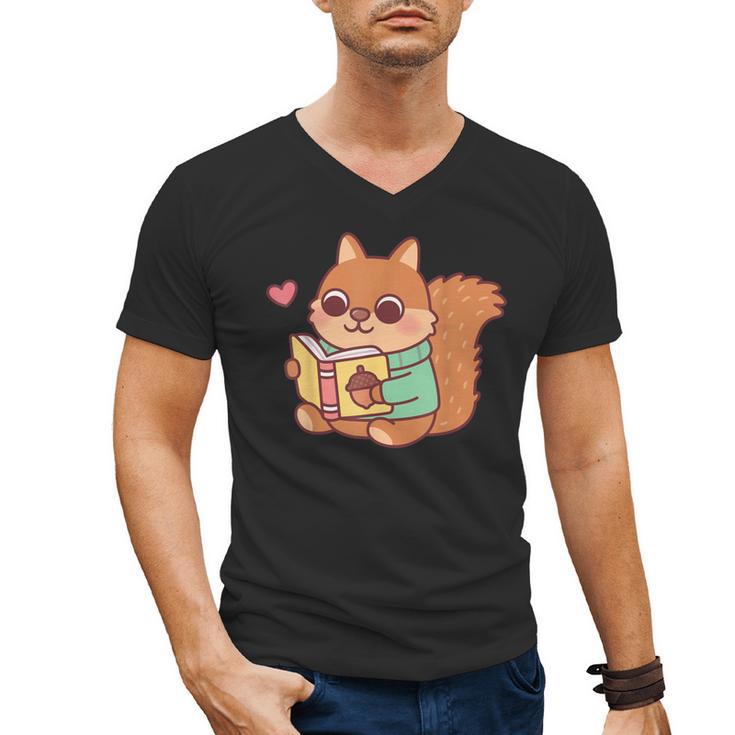 Cute Squirrel Reading A Book Lovers Anime Kawaii Women Kids Men's V-Neck T-Shirt