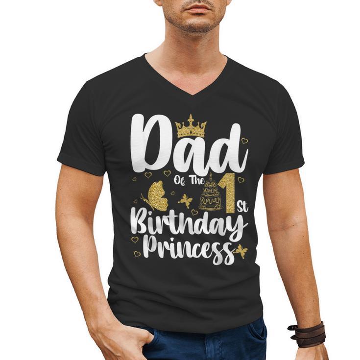 Dad Of The 1st Birthday Princess Girl 1 Years Old B-Day Men's V-Neck T-Shirt