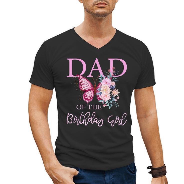 Dad 1st First Birthday Matching Family Butterfly Floral Men's V-Neck T-Shirt