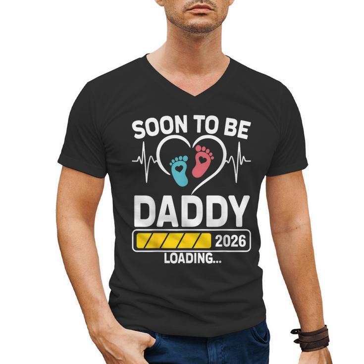 Dad To Be 2026 Loading Dad Est 2026 Promoted To Daddy Men's V-Neck T-Shirt
