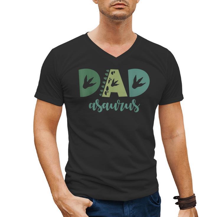 Dad Asaurus Dinosaur Birthday Mom Dad Birthday Boy T-Rex Men's V-Neck T-Shirt
