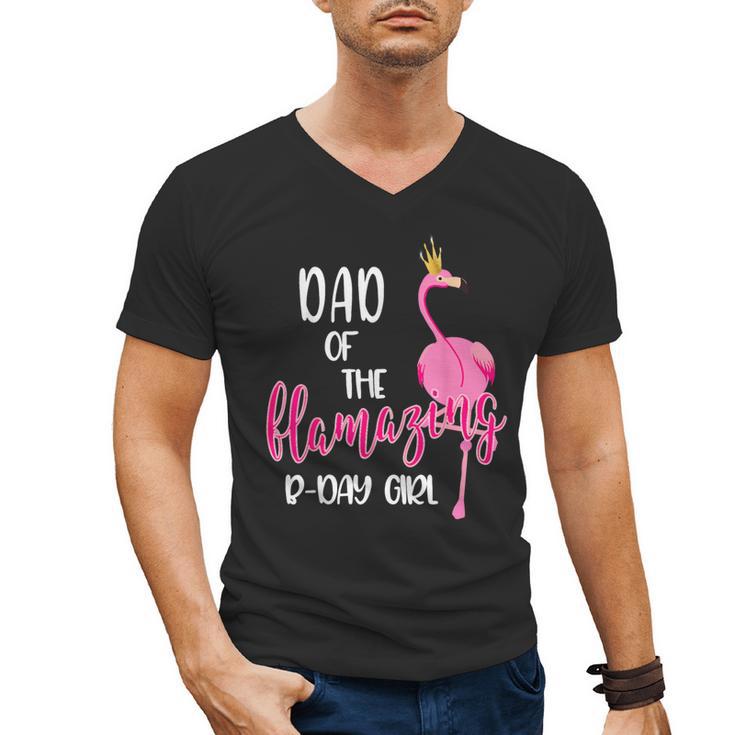 Dad Of B-Day Girl Flamazing Pink Flamingo Birthday Party Men's V-Neck T-Shirt