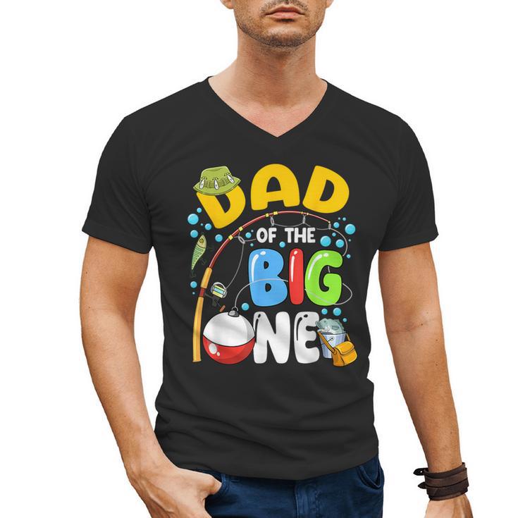 Dad Of The Big One Fishing Birthday Boy Family Party Men's V-Neck T-Shirt