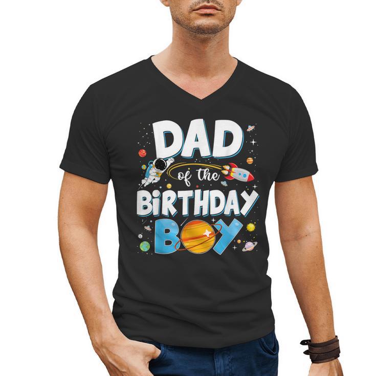 Dad Of The Birthday Boy Astronaut Family Space Planets Men's V-Neck T-Shirt