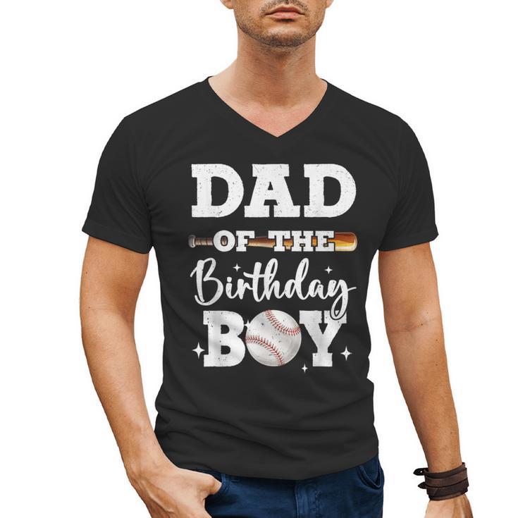 Dad Of The Birthday Boy Baseball Bday Family Men's V-Neck T-Shirt
