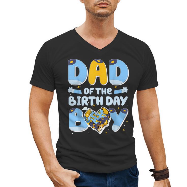 Dad Of The Birthday Boy Blue Dog Family Matching Men's V-Neck T-Shirt