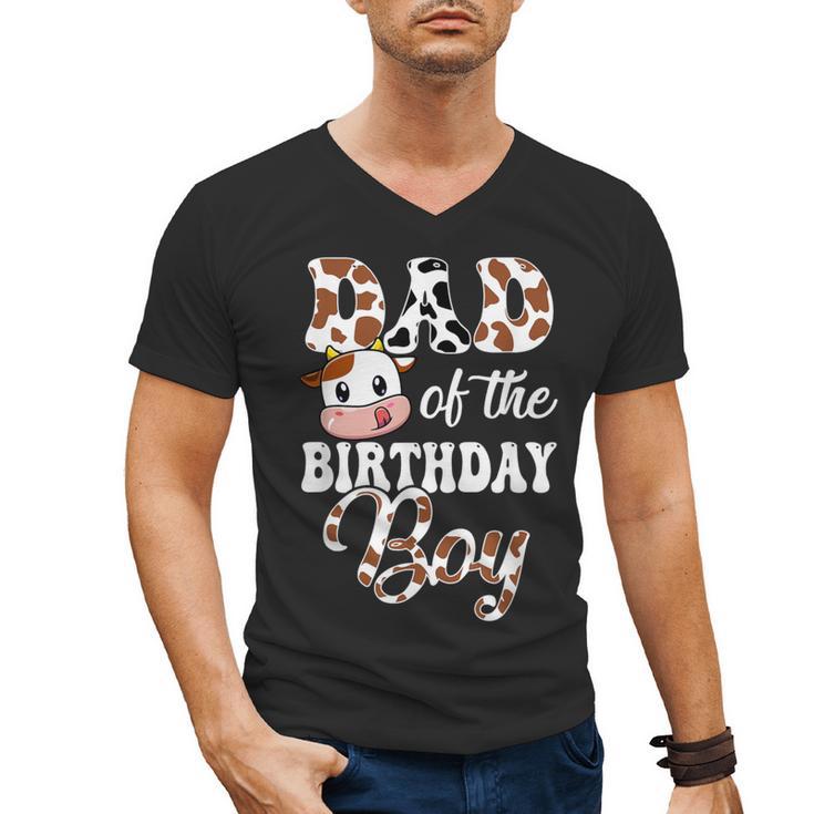 Dad Of The Birthday Boy Cow Farm 1St Birthday Boy Men's V-Neck T-Shirt