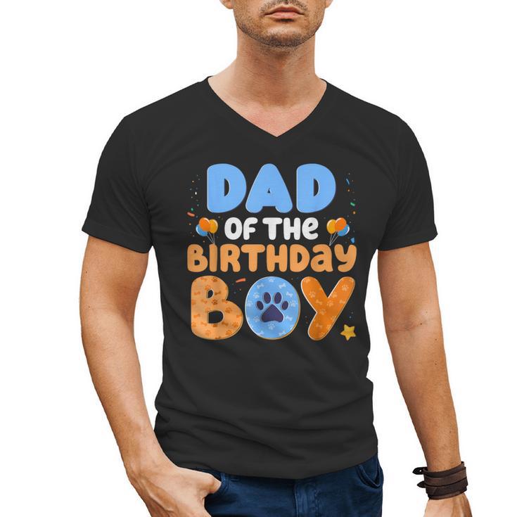 Dad Of The Birthday Boy Dog Lover Family Matching Men's V-Neck T-Shirt