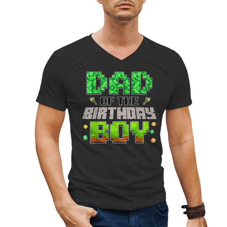 Dad Of The Birthday Boy Family Gaming Pixel Birthday Party Men's V-Neck T-Shirt