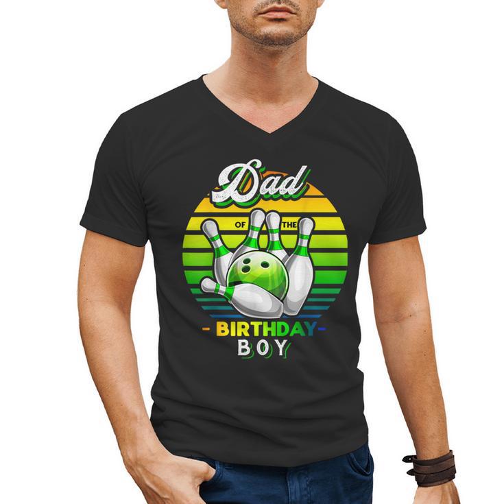 Dad Of The Birthday Boy Matching Family Bowling Birthday Men's V-Neck T-Shirt