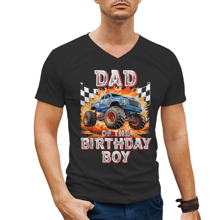 Dad Of The Birthday Boy Monster Truck Birthday Men's V-Neck T-Shirt