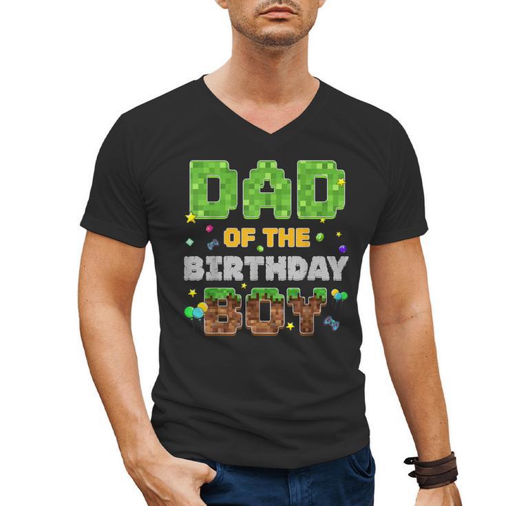 Dad Of The Birthday Boy Pixel Gamer Party Matching Family Men's V-Neck T-Shirt