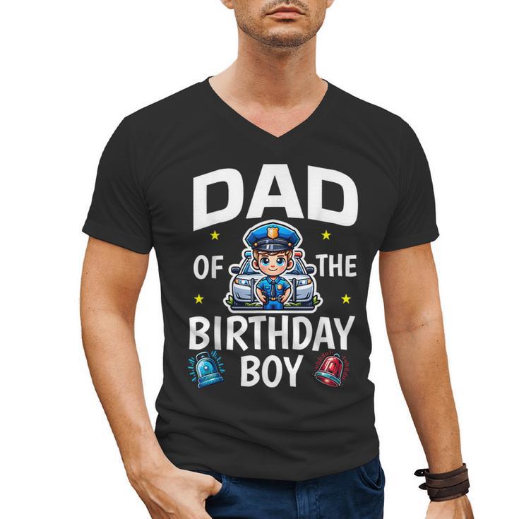 Dad Of The Birthday Boy Police Car Policeman Police Officer Men's V-Neck T-Shirt