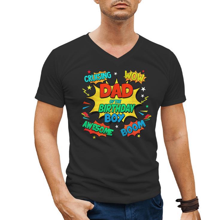 Dad Of The Birthday Boy Shirt Father Superhero Comic Party Men's V-Neck T-Shirt